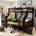 Letto a castello per bambini Lombardi, misura doppia/matrimoniale, in noce scuro - : Struttura in legno, scaletta integrata, sponde di sicurezza