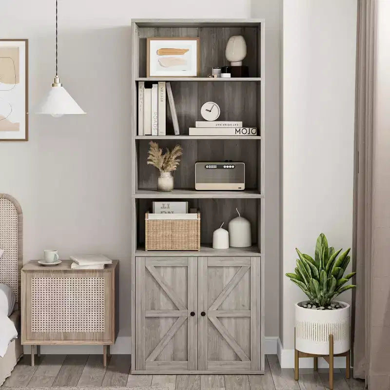 Libreria a colonna da fattoria con ante 30cm Profondità Scaffali espositori 181cm Altezza Scaffale industriale Libreria in legno con 6 ripiani per camera da letto