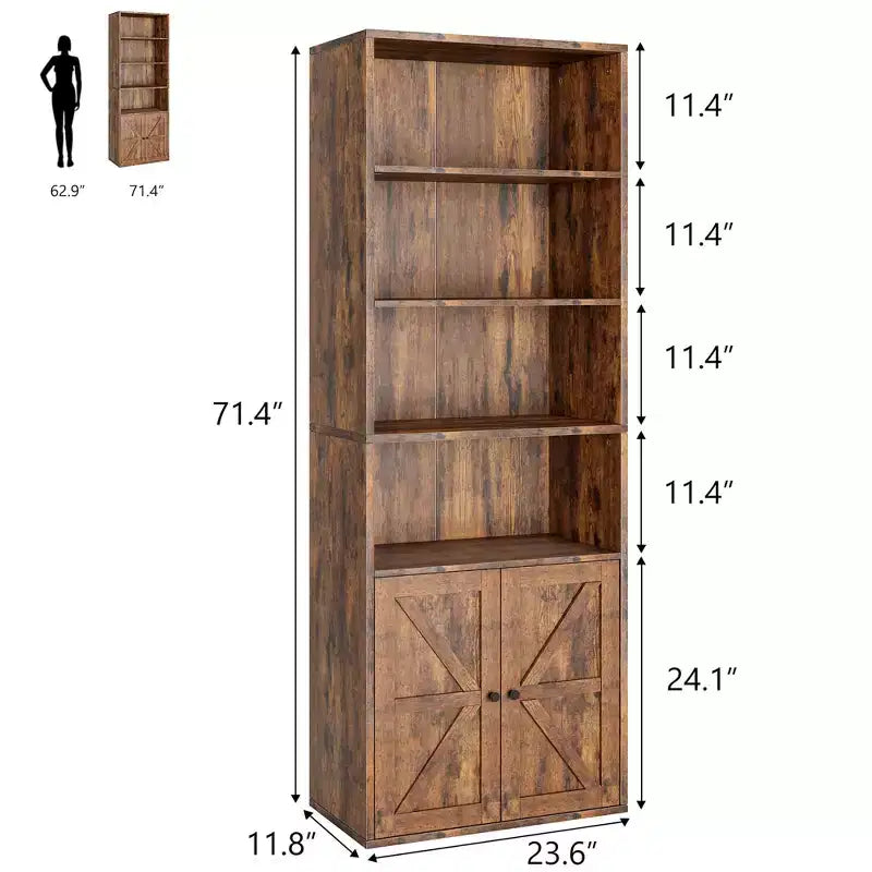 Libreria a colonna da fattoria con ante 30cm Profondità Scaffali espositori 181cm Altezza Scaffale industriale Libreria in legno con 6 ripiani per camera da letto