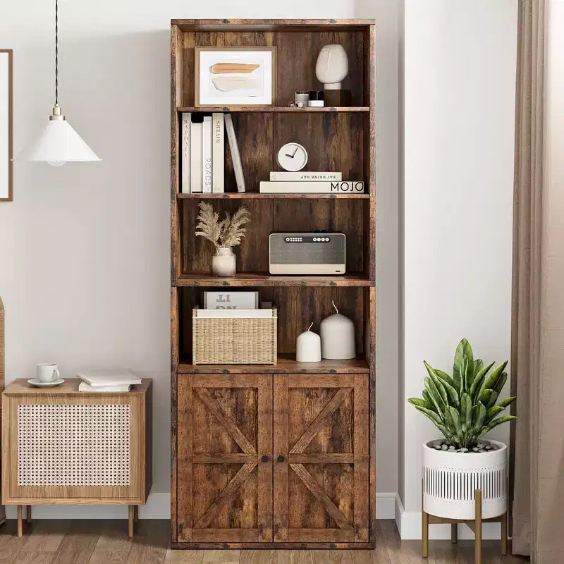 Libreria a colonna da fattoria con ante 30cm Profondità Scaffali espositori 181cm Altezza Scaffale industriale Libreria in legno con 6 ripiani per camera da letto