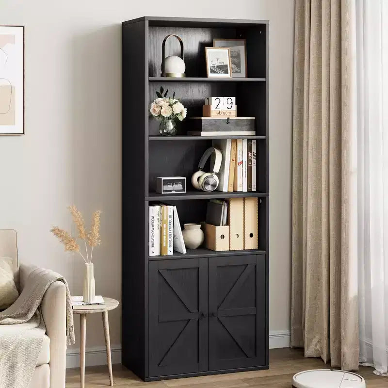 Libreria a colonna da fattoria con ante 30cm Profondità Scaffali espositori 181cm Altezza Scaffale industriale Libreria in legno con 6 ripiani per camera da letto