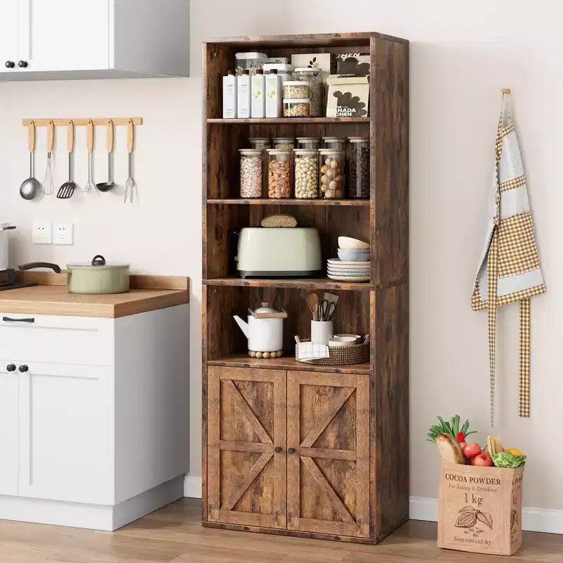 Libreria a colonna da fattoria con ante 30cm Profondità Scaffali espositori 181cm Altezza Scaffale industriale Libreria in legno con 6 ripiani per camera da letto