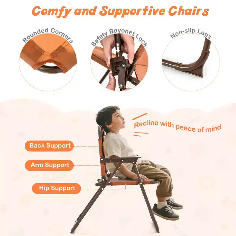 Costway Tavolo da Picnic e Sedie per Bambini con 2 Sedie Pieghevoli e Ombrellone Regolabile in Altezza Marrone/Verde/Rosa