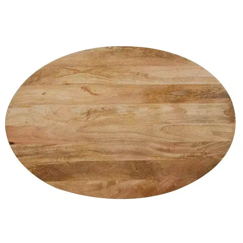 Tavolino da Caffè Rotondo Royal Hampton, Piano Ovale in Legno di Mango Lavorato Artigianalmente, Base Scanalata con Vano Nascosto, 91 cm -