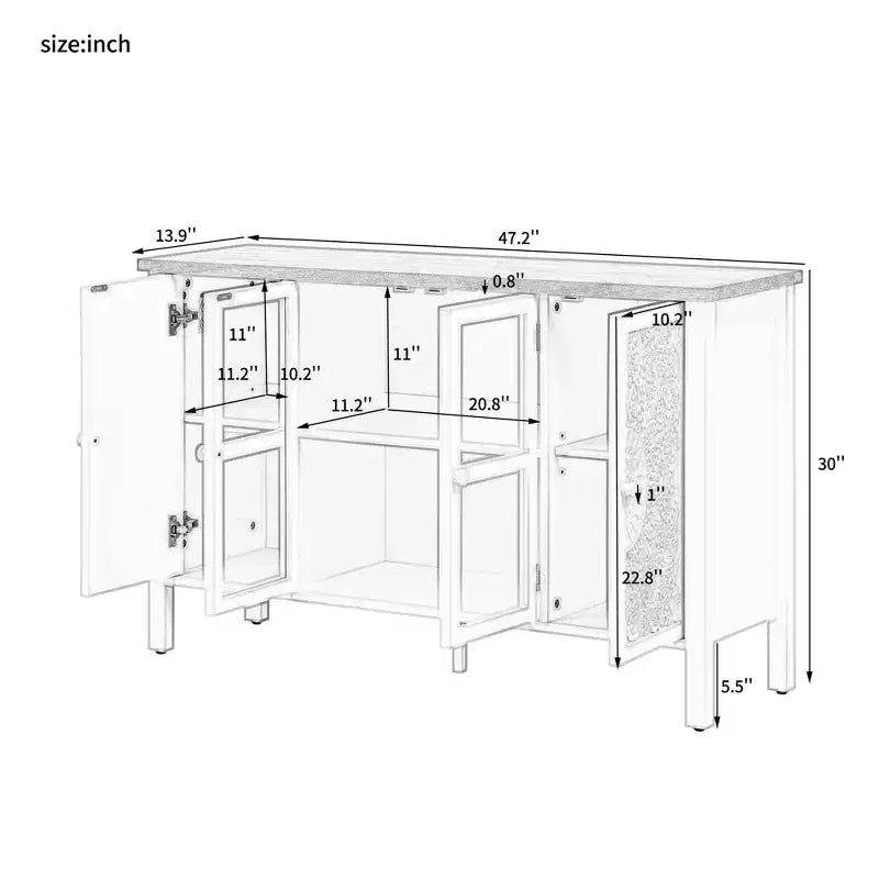 MAYEERTY Mobile Porta TV, Credenza Multimediale con 3 Spaziose Ante in Vetro, Dispositivo Antiribaltamento, per Soggiorno