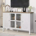 MAYEERTY Mobile Porta TV, Credenza Multimediale con 3 Spaziose Ante in Vetro, Dispositivo Antiribaltamento, per Soggiorno