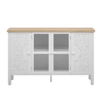 MAYEERTY Mobile Porta TV, Credenza Multimediale con 3 Spaziose Ante in Vetro, Dispositivo Antiribaltamento, per Soggiorno