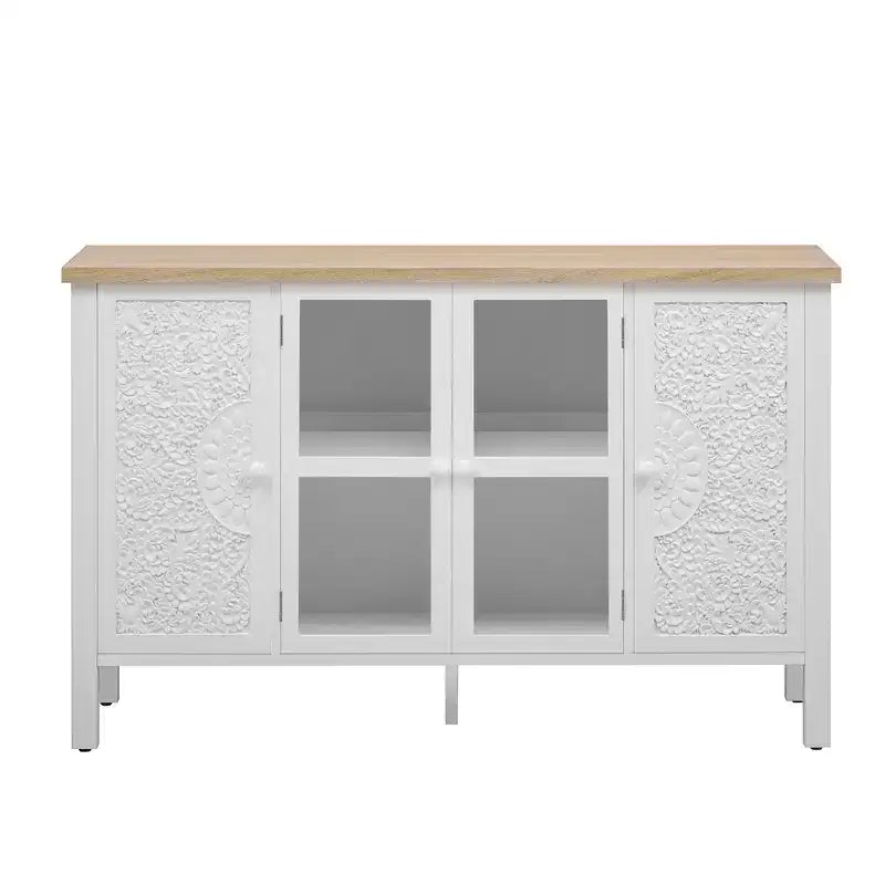 MAYEERTY Mobile Porta TV, Credenza Multimediale con 3 Spaziose Ante in Vetro, Dispositivo Antiribaltamento, per Soggiorno