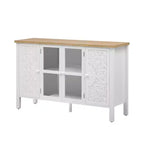 MAYEERTY Mobile Porta TV, Credenza Multimediale con 3 Spaziose Ante in Vetro, Dispositivo Antiribaltamento, per Soggiorno