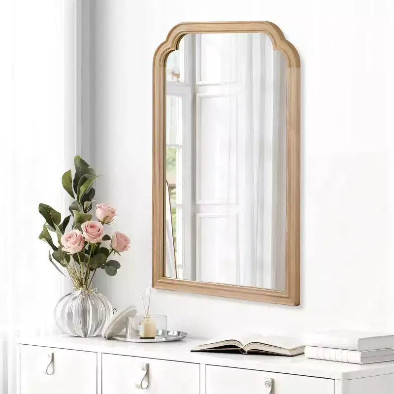 Specchio decorativo con cornice in legno massello MAYEERTY 20 x 30 ad angoli arrotondati per camera da letto, bagno, soggiorno, legno naturale