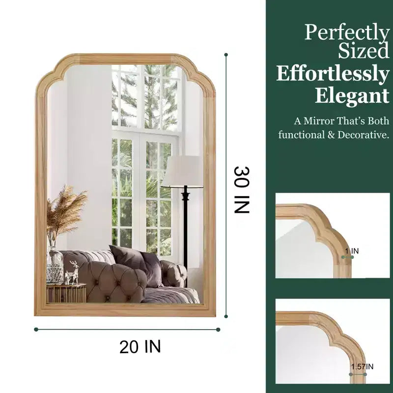 Specchio decorativo con cornice in legno massello MAYEERTY 20 x 30 ad angoli arrotondati per camera da letto, bagno, soggiorno, legno naturale