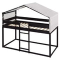 CLIHOME Rustic Twin Over Twin Wood Bunk Bed Frame with Tent and Ladder