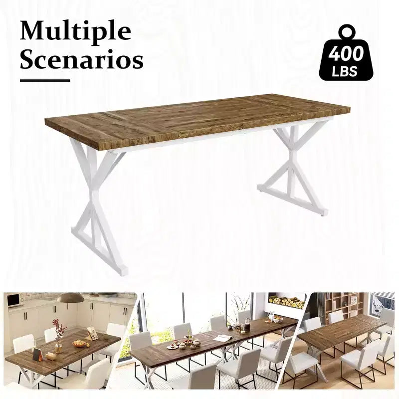 Tavolo da pranzo industriale da 180 cm per 6-8 persone, piano in legno massello con struttura in metallo, tavolo rettangolare per cucina e sala da pranzo