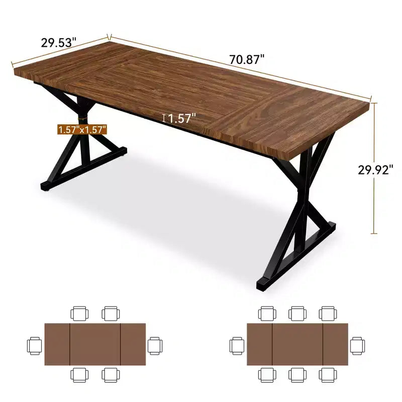 Tavolo da pranzo industriale da 180 cm per 6-8 persone, piano in legno massello con struttura in metallo, tavolo rettangolare per cucina e sala da pranzo
