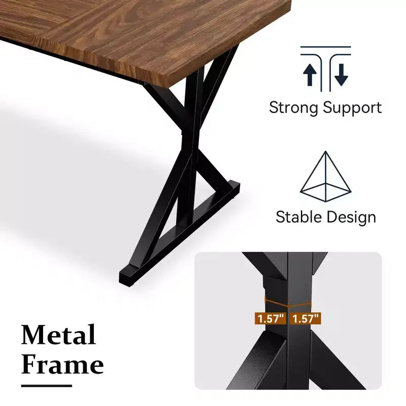 Tavolo da pranzo industriale da 180 cm per 6-8 persone, piano in legno massello con struttura in metallo, tavolo rettangolare per cucina e sala da pranzo