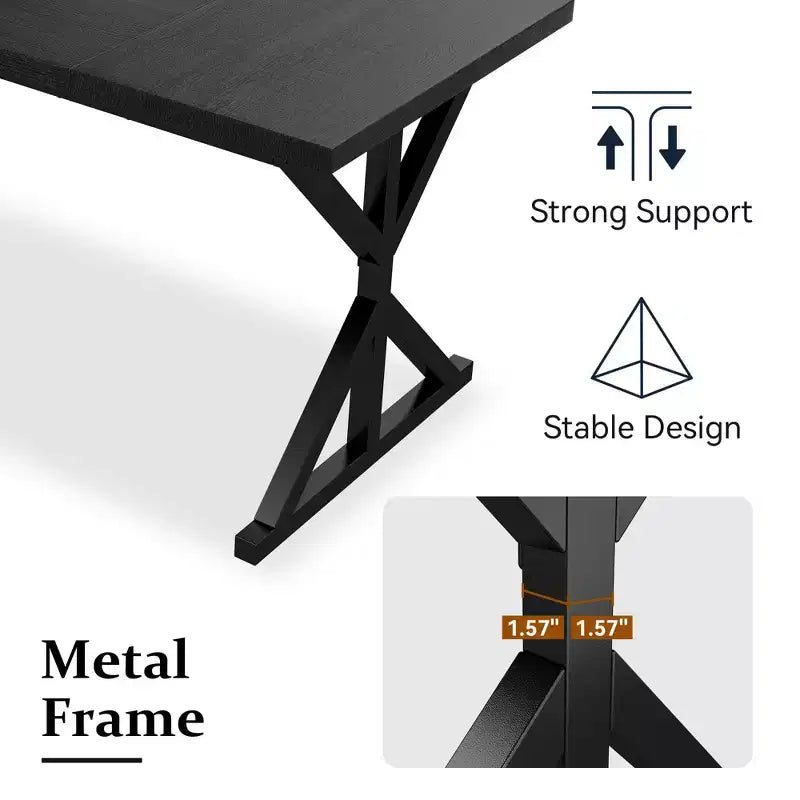 Tavolo da pranzo industriale da 180 cm per 6-8 persone, piano in legno massello con struttura in metallo, tavolo rettangolare per cucina e sala da pranzo
