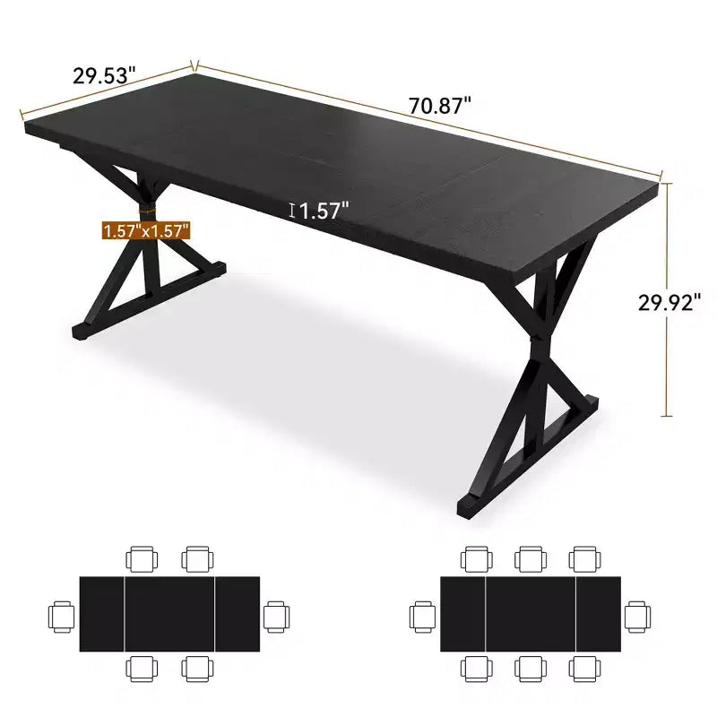 Tavolo da pranzo industriale da 180 cm per 6-8 persone, piano in legno massello con struttura in metallo, tavolo rettangolare per cucina e sala da pranzo