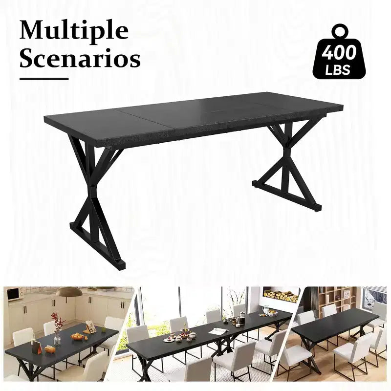Tavolo da pranzo industriale da 180 cm per 6-8 persone, piano in legno massello con struttura in metallo, tavolo rettangolare per cucina e sala da pranzo