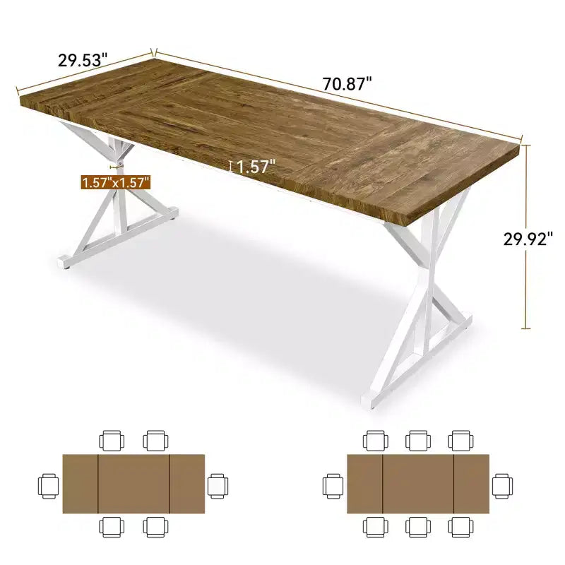 Tavolo da pranzo industriale da 180 cm per 6-8 persone, piano in legno massello con struttura in metallo, tavolo rettangolare per cucina e sala da pranzo