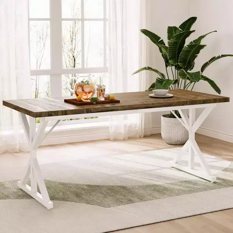 Tavolo da pranzo industriale da 180 cm per 6-8 persone, piano in legno massello con struttura in metallo, tavolo rettangolare per cucina e sala da pranzo