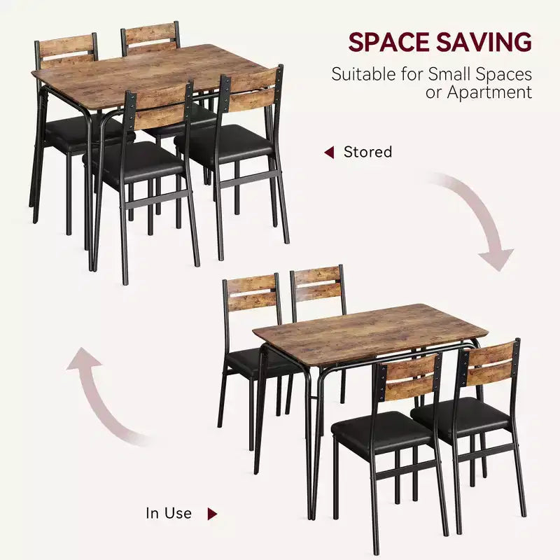 Set da Pranzo da 5 Pezzi, Set da Tavolo da Pranzo per Cucina per 4, Tavolo Quadrato, Struttura in Metallo, Pannello in MDF, Sedie Imbottite, Facile Montaggio, per la Casa