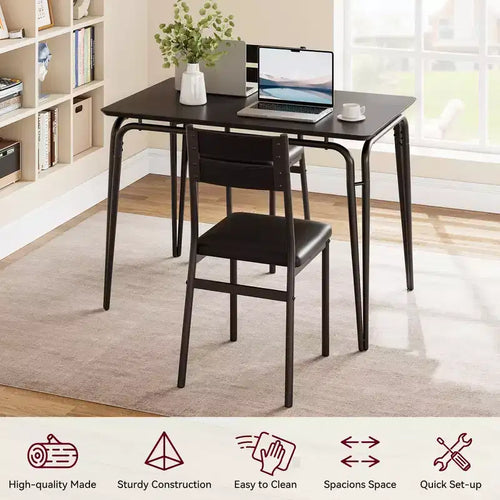 Set da Pranzo da 5 Pezzi, Set da Tavolo da Pranzo per Cucina per 4, Tavolo Quadrato, Struttura in Metallo, Pannello in MDF, Sedie Imbottite, Facile Montaggio, per la Casa