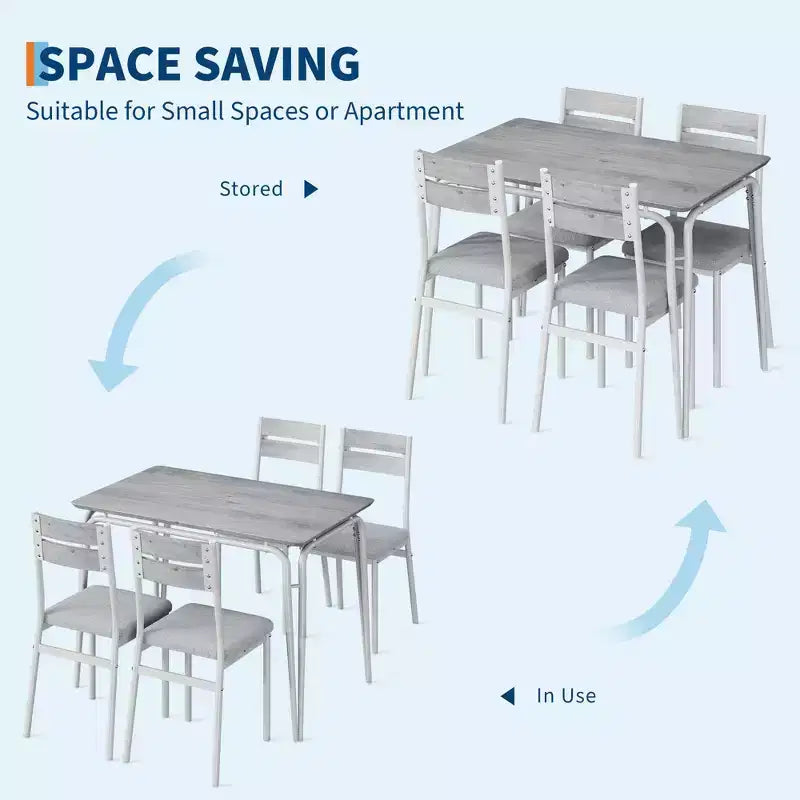Set da Pranzo da 5 Pezzi, Set da Tavolo da Pranzo per Cucina per 4, Tavolo Quadrato, Struttura in Metallo, Pannello in MDF, Sedie Imbottite, Facile Montaggio, per la Casa