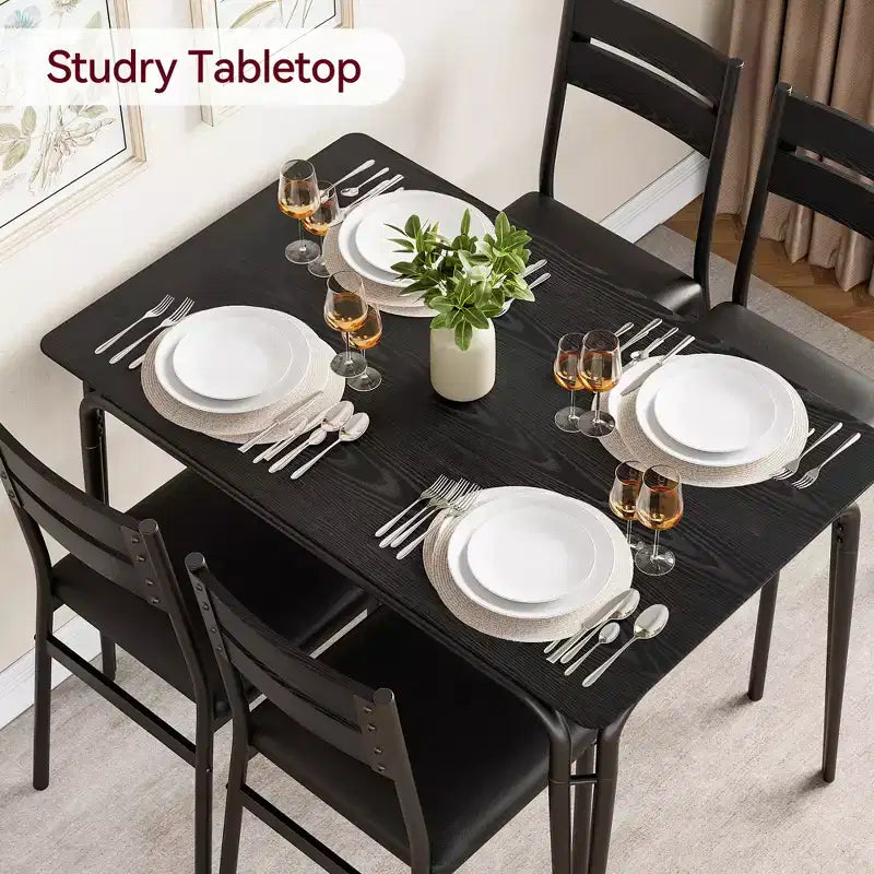 Set da Pranzo da 5 Pezzi, Set da Tavolo da Pranzo per Cucina per 4, Tavolo Quadrato, Struttura in Metallo, Pannello in MDF, Sedie Imbottite, Facile Montaggio, per la Casa