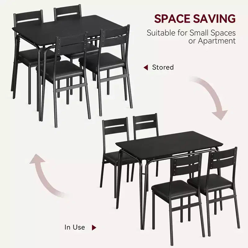 Set da Pranzo da 5 Pezzi, Set da Tavolo da Pranzo per Cucina per 4, Tavolo Quadrato, Struttura in Metallo, Pannello in MDF, Sedie Imbottite, Facile Montaggio, per la Casa
