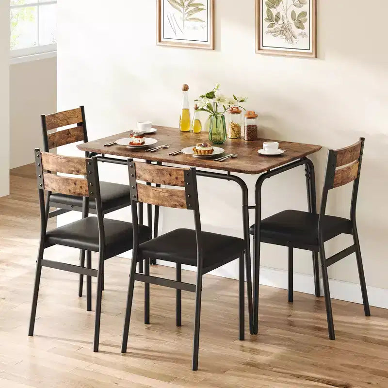 Set da Pranzo da 5 Pezzi, Set da Tavolo da Pranzo per Cucina per 4, Tavolo Quadrato, Struttura in Metallo, Pannello in MDF, Sedie Imbottite, Facile Montaggio, per la Casa
