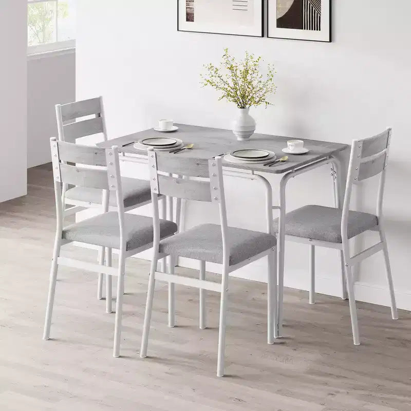 Set da Pranzo da 5 Pezzi, Set da Tavolo da Pranzo per Cucina per 4, Tavolo Quadrato, Struttura in Metallo, Pannello in MDF, Sedie Imbottite, Facile Montaggio, per la Casa