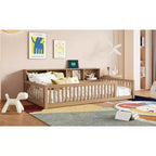 Bellemave Letto a terra Twin XL con armadietti e porte di ricarica USB, struttura in legno massello con recinzione semi-chiusa, facile da montare, marrone