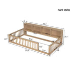 Bellemave Letto a terra Twin XL con armadietti e porte di ricarica USB, struttura in legno massello con recinzione semi-chiusa, facile da montare, marrone