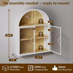 Bekrvio Mobiletto da bagno a parete ad arco con ante in vetro, mobiletto galleggiante in metallo completamente assemblato sopra il WC