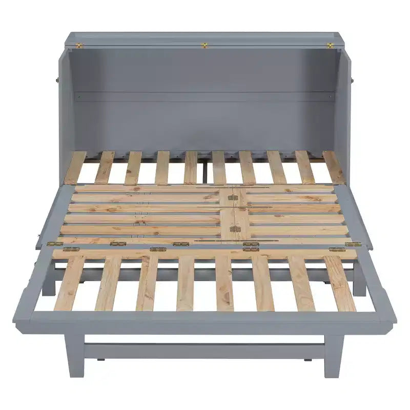 Letto a scomparsa Queen Murphy Bed con gamba dorata, letto a scomparsa formato Queen Size con ante in vetro smerigliato e cassetti finti