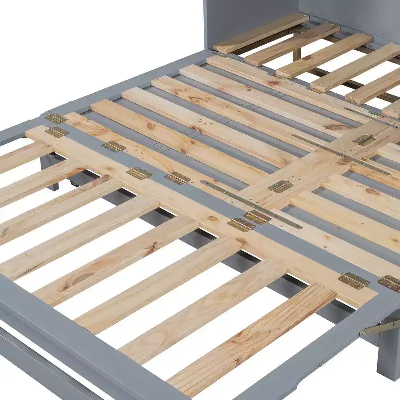 Letto a scomparsa Queen Murphy Bed con gamba dorata, letto a scomparsa formato Queen Size con ante in vetro smerigliato e cassetti finti