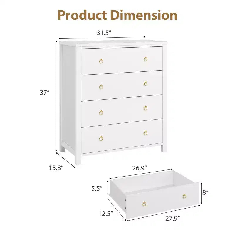Cassettiera a 4 cassetti per camera da letto, Comò alto 94 cm, Comodino stretto in legno, Armadietto organizer per soggiorno, cameretta, ingresso