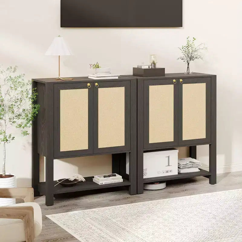 Scarpiera in Rattan per Ingresso, Scaffale Organizer a 5 Ripiani Stile Fattoria, Mobile Contenitore Stretto per Scarpe Autoportante con 2 Ante per Foyer, Corridoio, Soggiorno