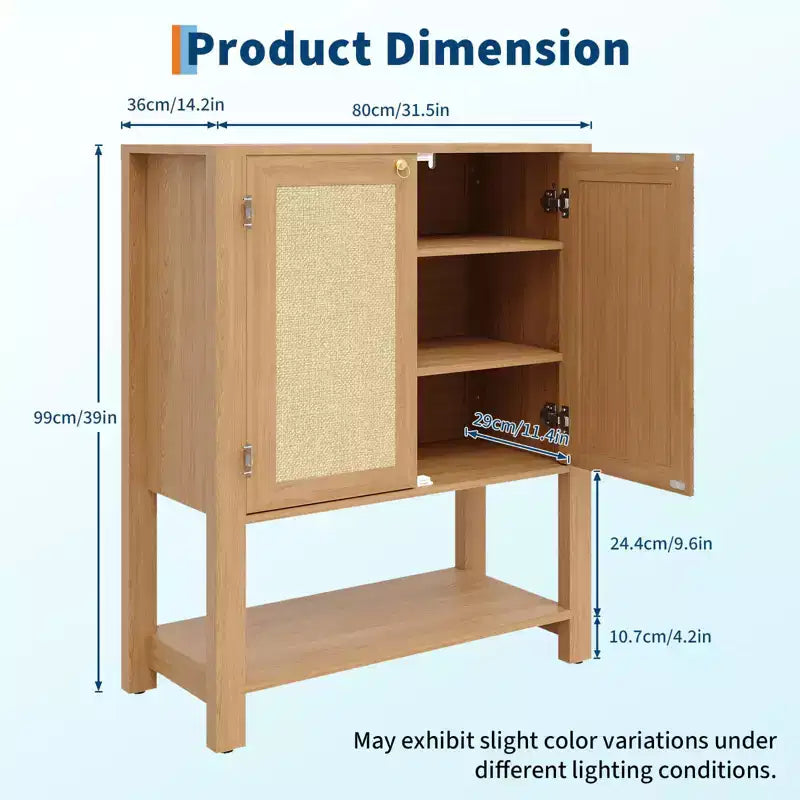 Scarpiera in Rattan per Ingresso, Scaffale Organizer a 5 Ripiani Stile Fattoria, Mobile Contenitore Stretto per Scarpe Autoportante con 2 Ante per Foyer, Corridoio, Soggiorno