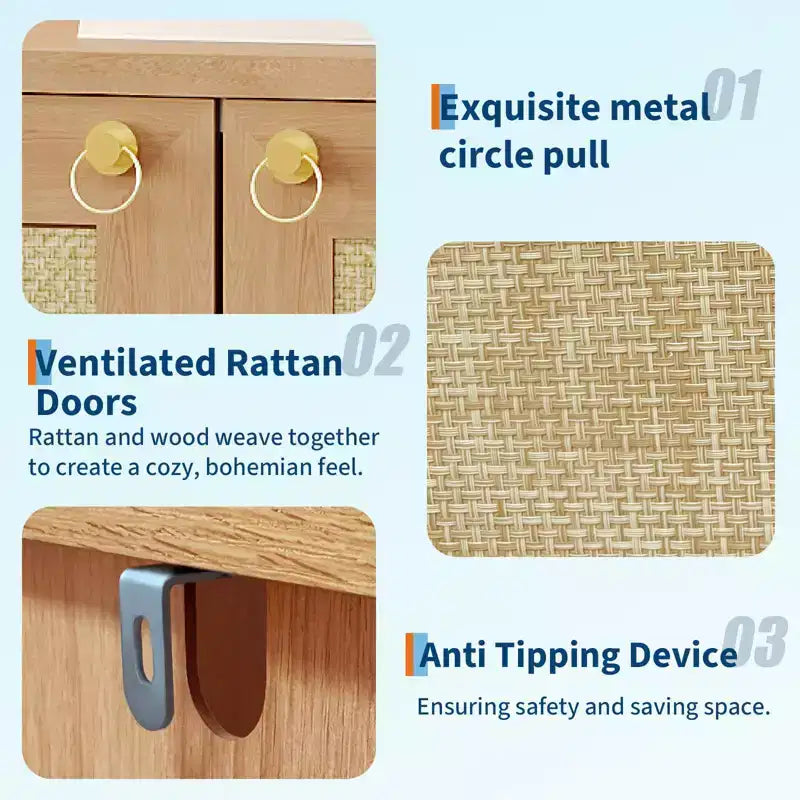 Scarpiera in Rattan per Ingresso, Scaffale Organizer a 5 Ripiani Stile Fattoria, Mobile Contenitore Stretto per Scarpe Autoportante con 2 Ante per Foyer, Corridoio, Soggiorno