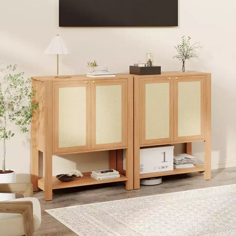 Scarpiera in Rattan per Ingresso, Scaffale Organizer a 5 Ripiani Stile Fattoria, Mobile Contenitore Stretto per Scarpe Autoportante con 2 Ante per Foyer, Corridoio, Soggiorno