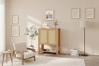 Rattan Shoe Cabinet for Entryway, Farmhouse 5 Tier Organizer Rack Freestanding Narrow Shoe Storage Cabinet with 2 Doors for Foyer Hallway Living Room