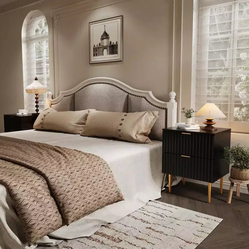 2 comodini moderni scanalati e 2 cassetti | Comodino oro e legno e prese | Tavolino piccolo per camera da letto