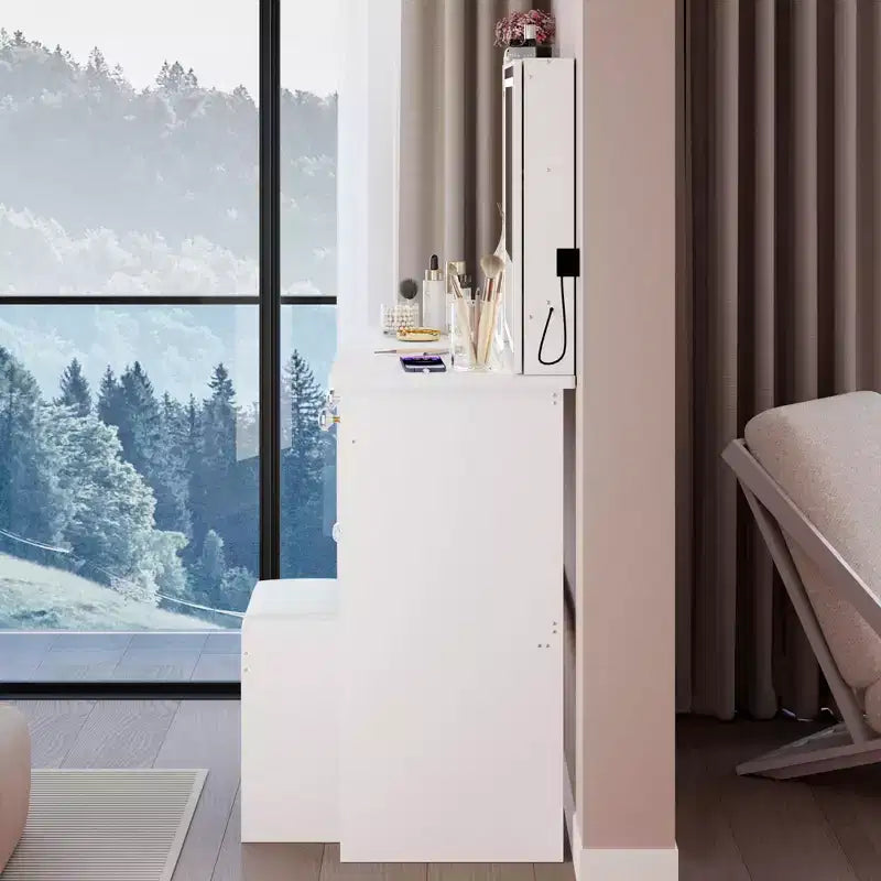 Okak 37IN Tavolino da toeletta con sgabello imbottito, toeletta trucco con grande specchio scorrevole e touch control, ampia scrivania da toeletta per grandi spazi