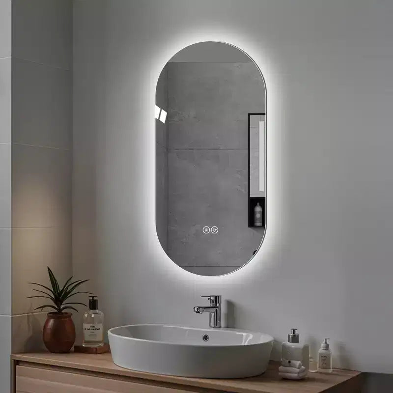 GDFStudio Sable 48 Specchio da Bagno Ovale Moderno Anti-Appannamento con LED e Modalità di Illuminazione Regolabili
