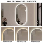 GDFStudio Sable 48 Specchio da Bagno Ovale Moderno Anti-Appannamento con LED e Modalità di Illuminazione Regolabili