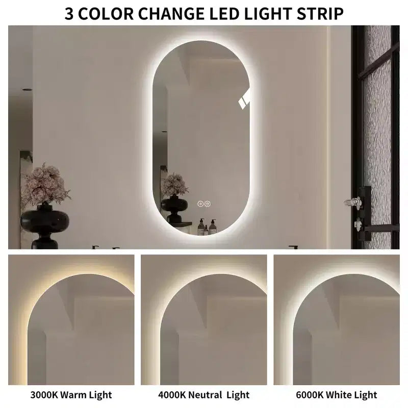 GDFStudio Sable 48 Specchio da Bagno Ovale Moderno Anti-Appannamento con LED e Modalità di Illuminazione Regolabili