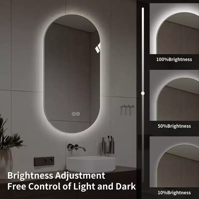 GDFStudio Sable 48 Specchio da Bagno Ovale Moderno Anti-Appannamento con LED e Modalità di Illuminazione Regolabili