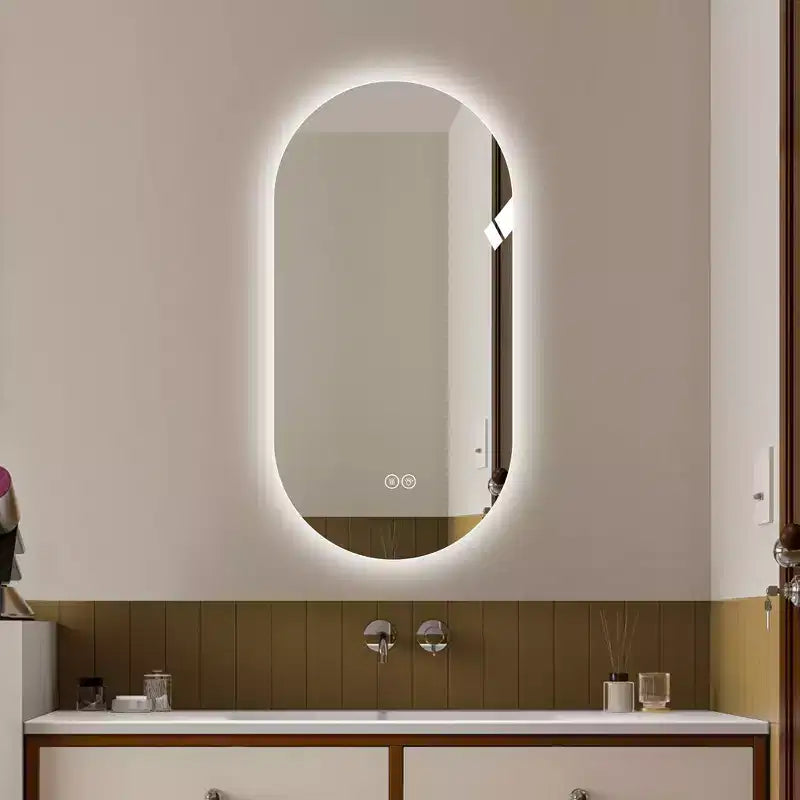 GDFStudio Sable 48 Specchio da Bagno Ovale Moderno Anti-Appannamento con LED e Modalità di Illuminazione Regolabili