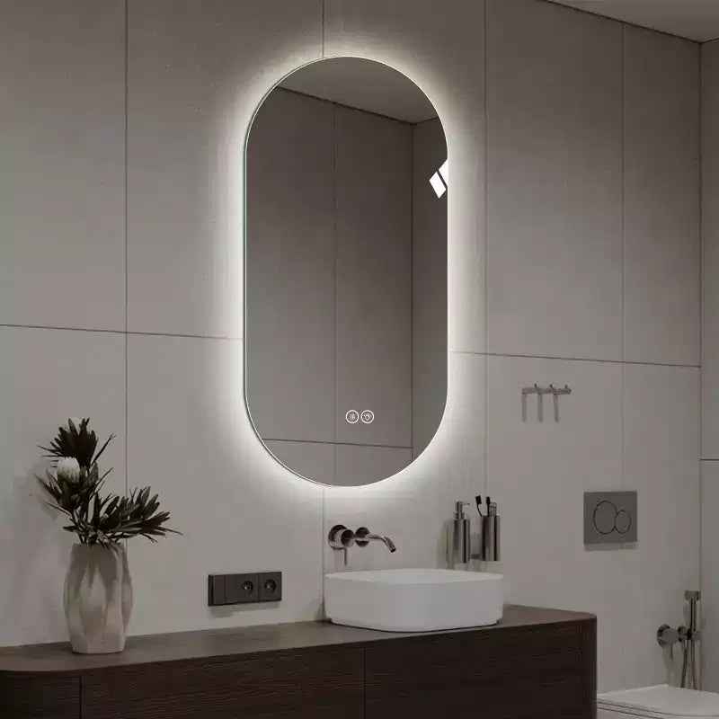 GDFStudio Sable 48 Specchio da Bagno Ovale Moderno Anti-Appannamento con LED e Modalità di Illuminazione Regolabili